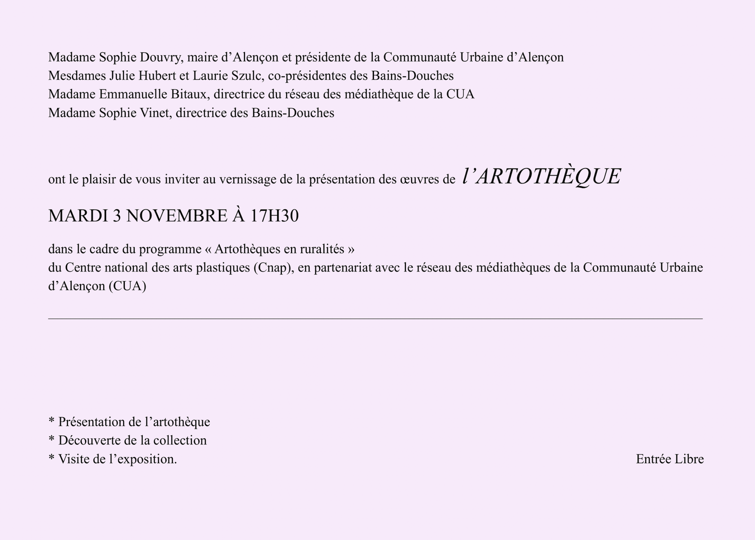 Inauguration et présentation des œuvres de l&rsquo;artothèque - Les Bains-Douches, Alençon
